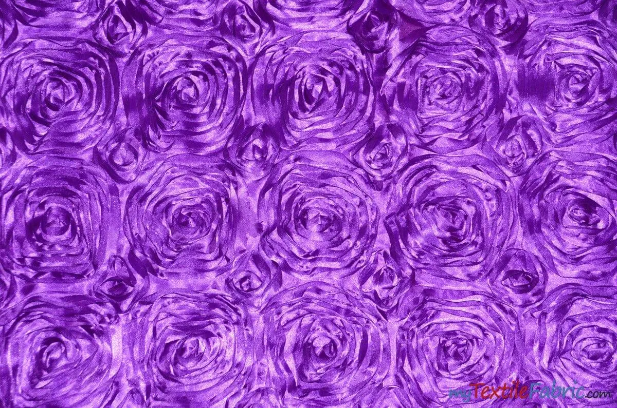 Rosette Satin Fabric | Wedding Satin Fabric | 54" Wide | 3d Satin Floral Embroidery | Multiple Colors | Wholesale Bolt |