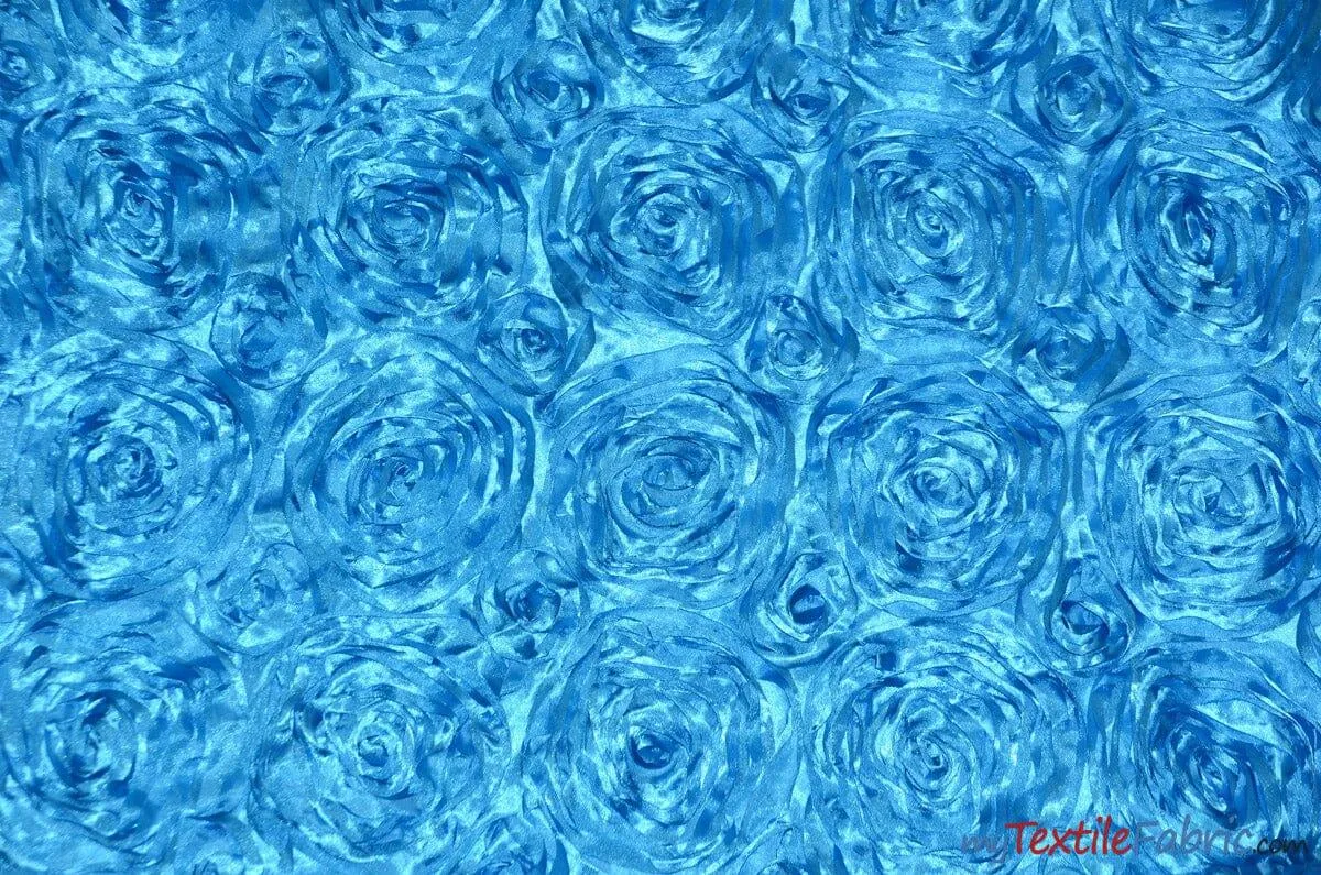 Rosette Satin Fabric | Wedding Satin Fabric | 54" Wide | 3d Satin Floral Embroidery | Multiple Colors | Wholesale Bolt |