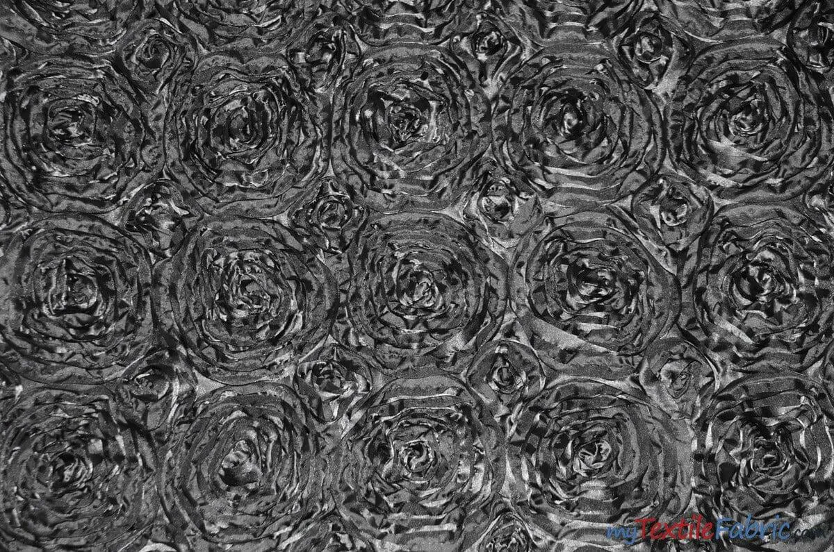 Rosette Satin Fabric | Wedding Satin Fabric | 54" Wide | 3d Satin Floral Embroidery | Multiple Colors | Wholesale Bolt |