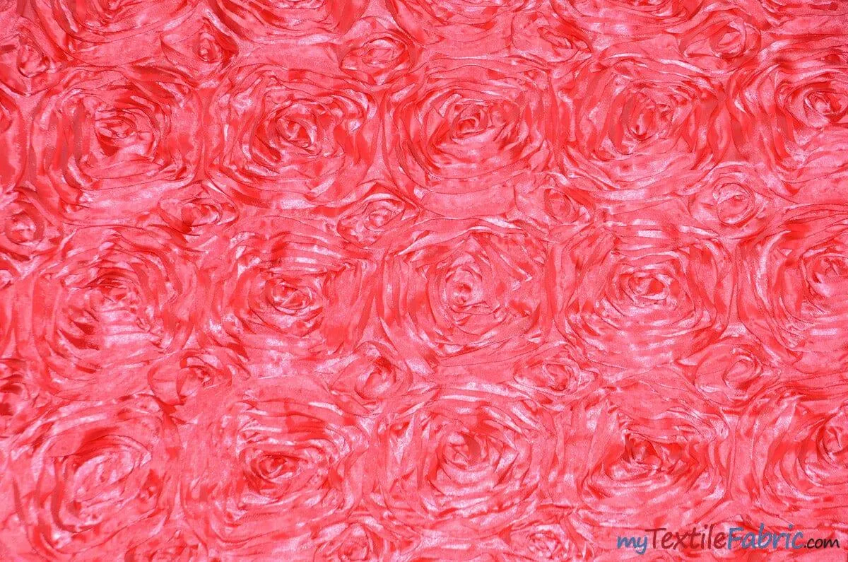 Rosette Satin Fabric | Wedding Satin Fabric | 54" Wide | 3d Satin Floral Embroidery | Multiple Colors | Wholesale Bolt |