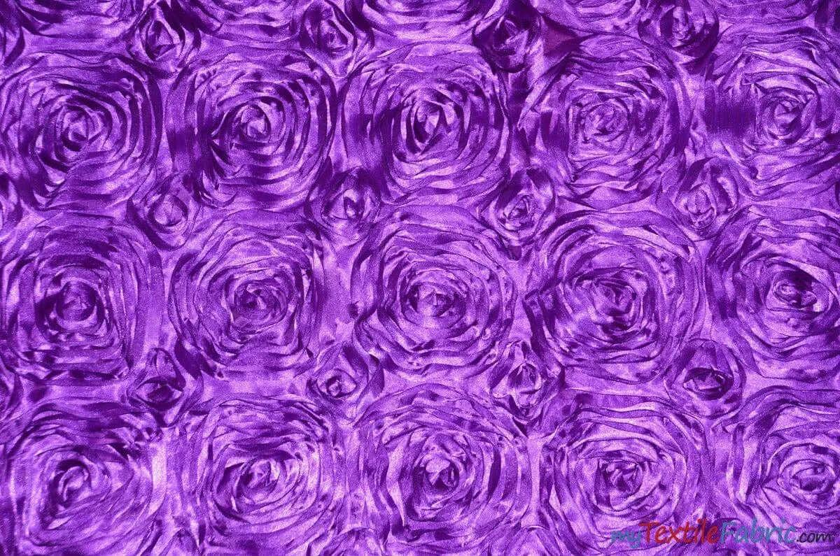 Rosette Satin Fabric | Wedding Satin Fabric | 54" Wide | 3d Satin Floral Embroidery | Multiple Colors | Wholesale Bolt |