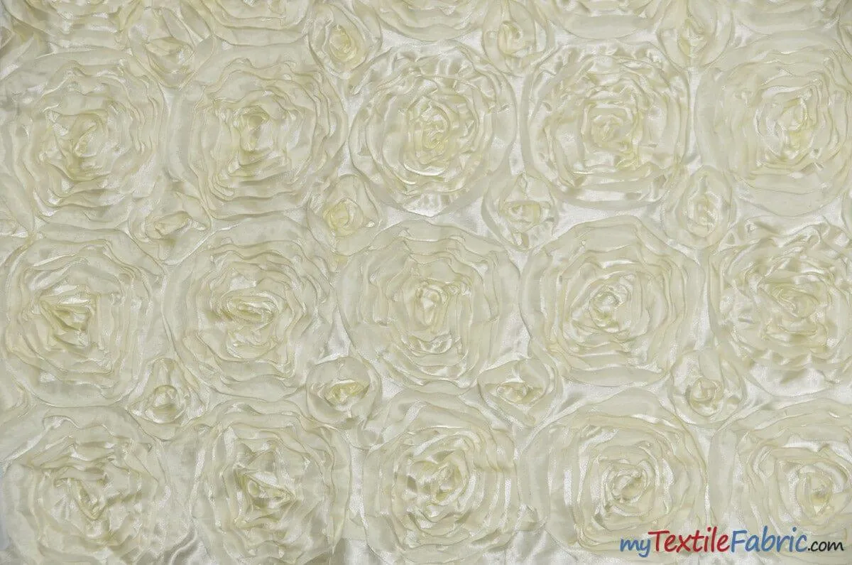 Rosette Satin Fabric | Wedding Satin Fabric | 54" Wide | 3d Satin Floral Embroidery | Multiple Colors | Wholesale Bolt |