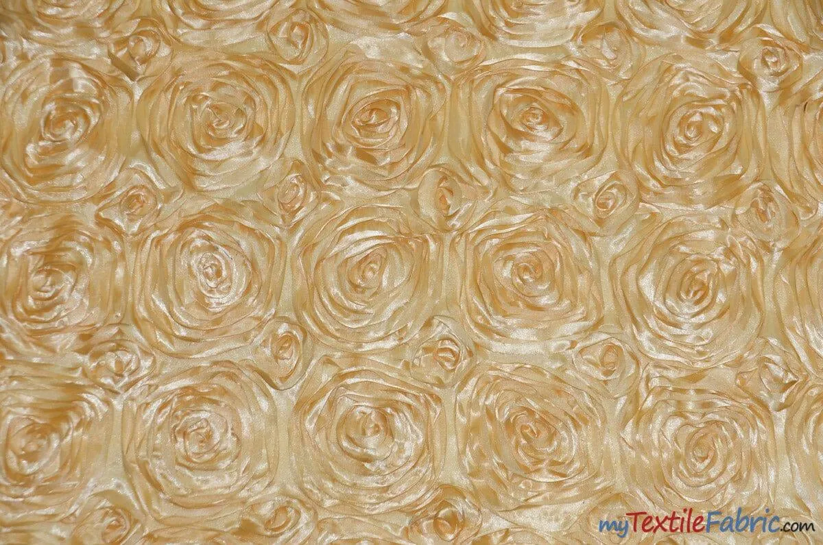 Rosette Satin Fabric | Wedding Satin Fabric | 54" Wide | 3d Satin Floral Embroidery | Multiple Colors | Wholesale Bolt |