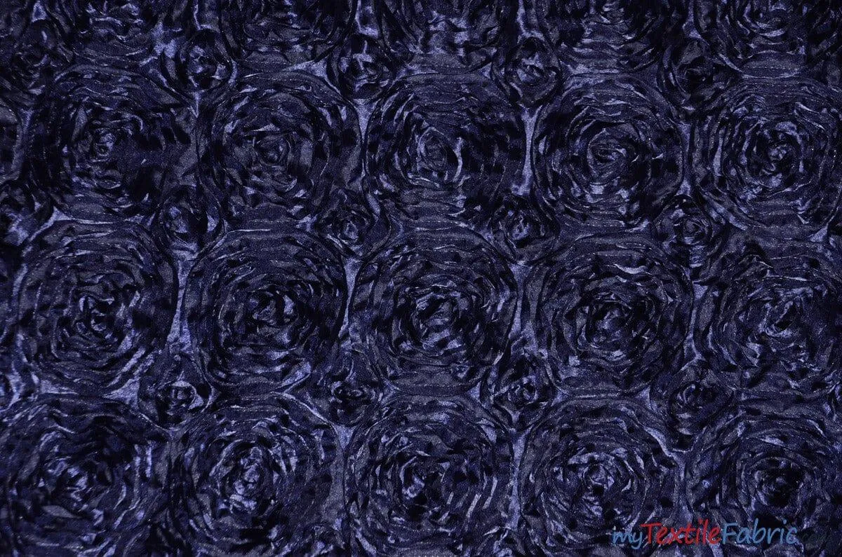 Rosette Satin Fabric | Wedding Satin Fabric | 54" Wide | 3d Satin Floral Embroidery | Multiple Colors | Wholesale Bolt |