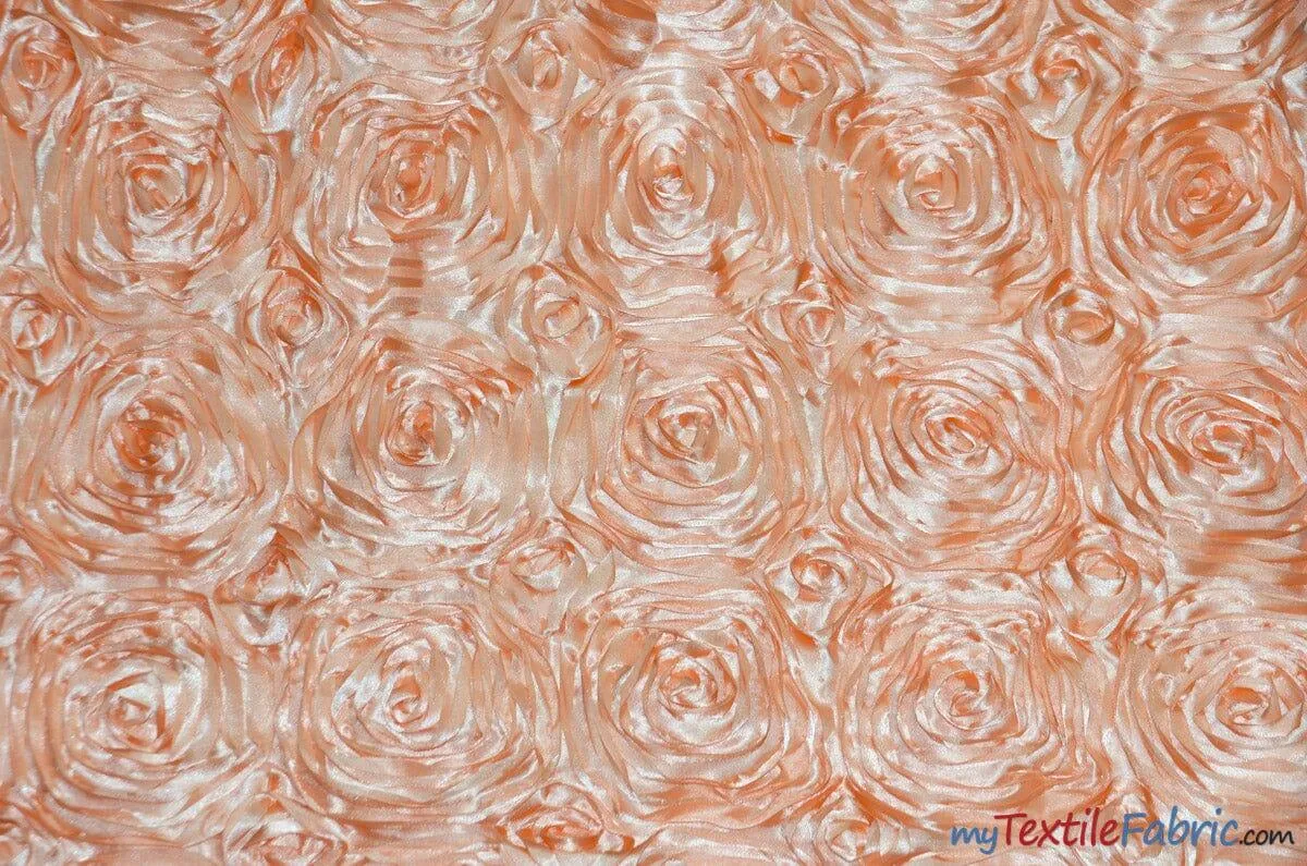 Rosette Satin Fabric | Wedding Satin Fabric | 54" Wide | 3d Satin Floral Embroidery | Multiple Colors | Wholesale Bolt |