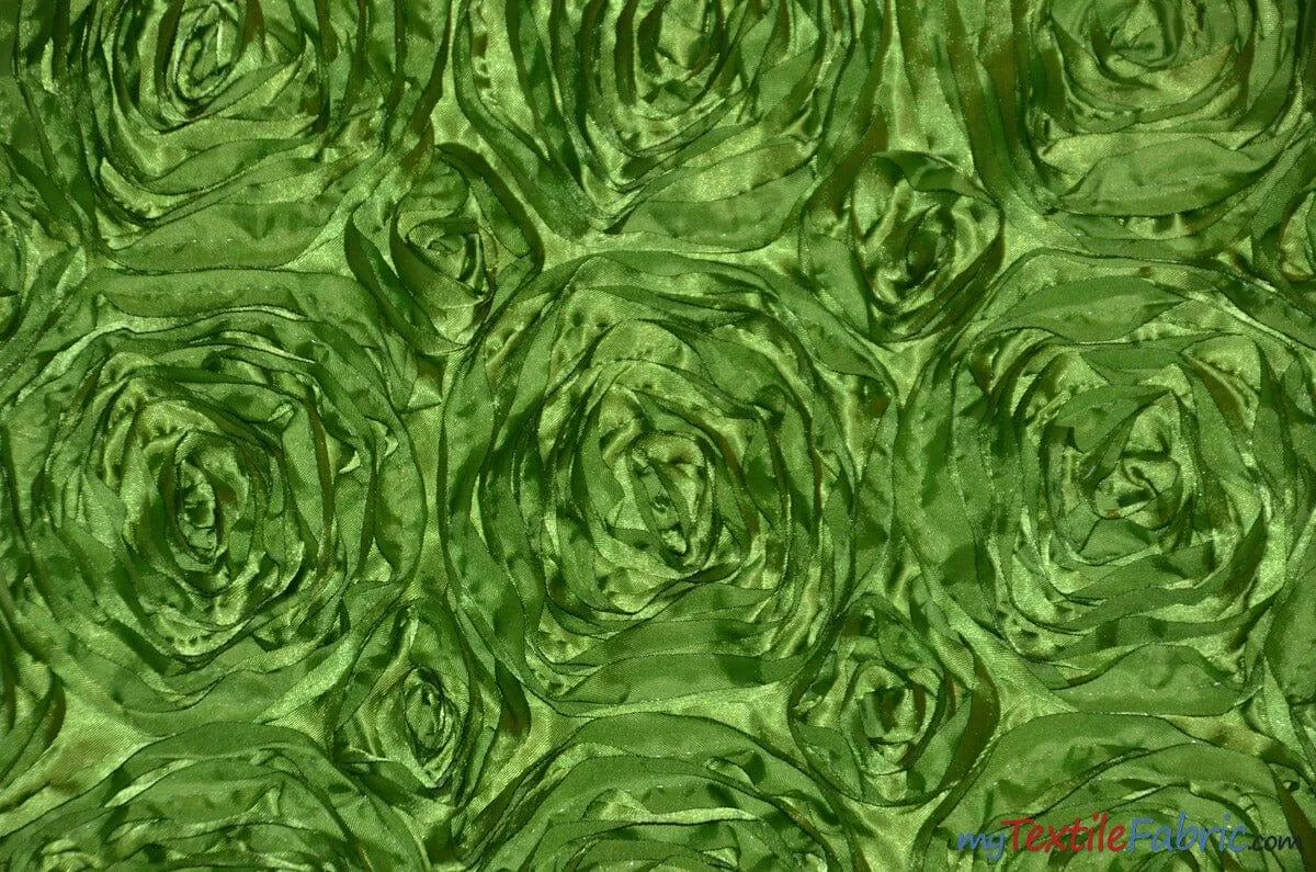 Rosette Satin Fabric | Wedding Satin Fabric | 54" Wide | 3d Satin Floral Embroidery | Multiple Colors | Wholesale Bolt |