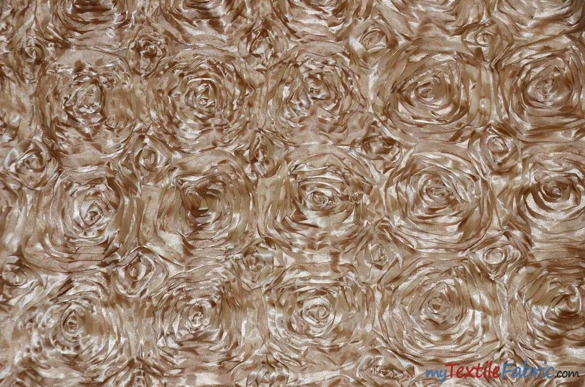 Rosette Satin Fabric | Wedding Satin Fabric | 54" Wide | 3d Satin Floral Embroidery | Multiple Colors | Wholesale Bolt |