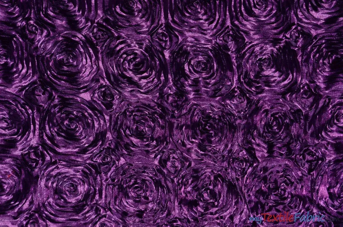 Rosette Satin Fabric | Wedding Satin Fabric | 54" Wide | 3d Satin Floral Embroidery | Multiple Colors | Wholesale Bolt |