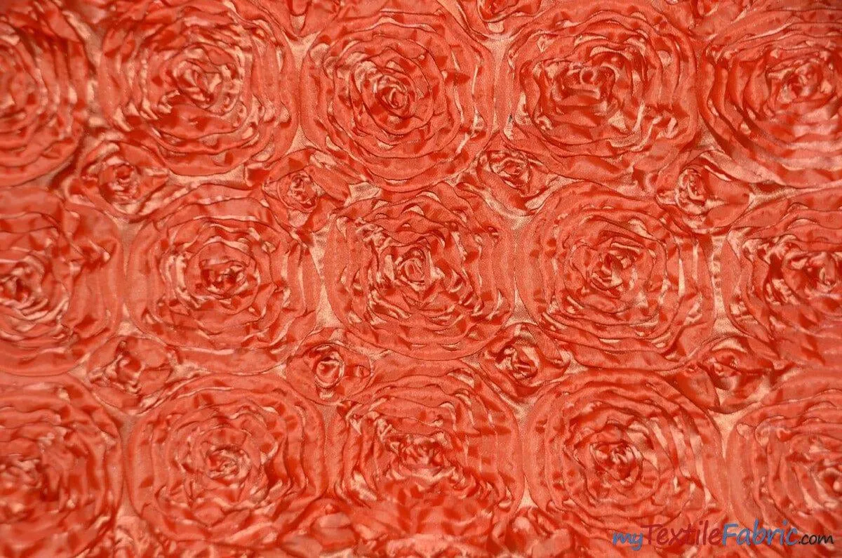 Rosette Satin Fabric | Wedding Satin Fabric | 54" Wide | 3d Satin Floral Embroidery | Multiple Colors | Wholesale Bolt |
