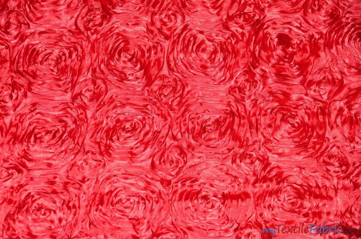 Rosette Satin Fabric | Wedding Satin Fabric | 54" Wide | 3d Satin Floral Embroidery | Multiple Colors | Wholesale Bolt |