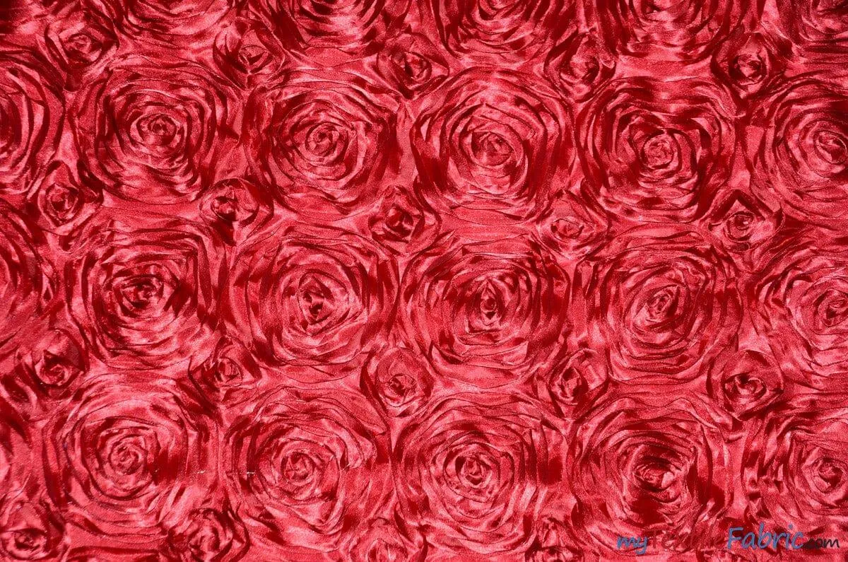 Rosette Satin Fabric | Wedding Satin Fabric | 54" Wide | 3d Satin Floral Embroidery | Multiple Colors | Wholesale Bolt |