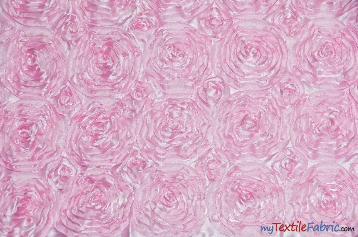 Rosette Satin Fabric | Wedding Satin Fabric | 54" Wide | 3d Satin Floral Embroidery | Multiple Colors | Wholesale Bolt |