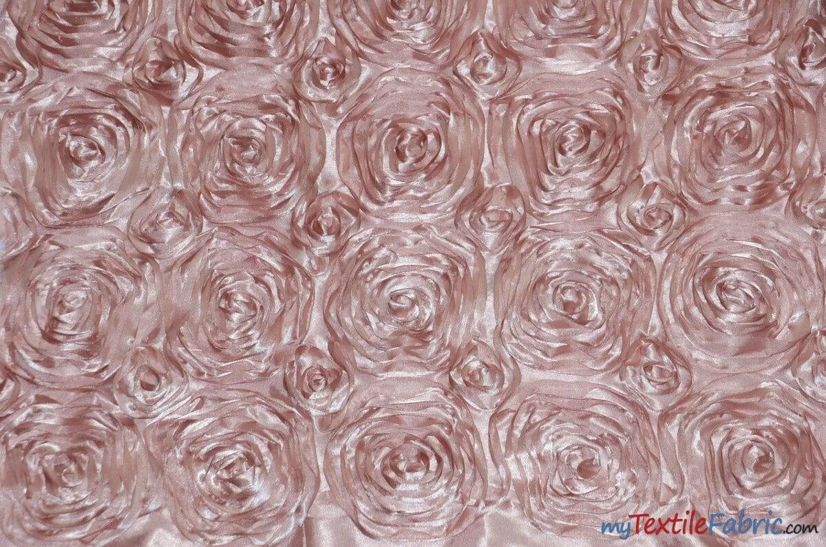 Rosette Satin Fabric | Wedding Satin Fabric | 54" Wide | 3d Satin Floral Embroidery | Multiple Colors | Wholesale Bolt |