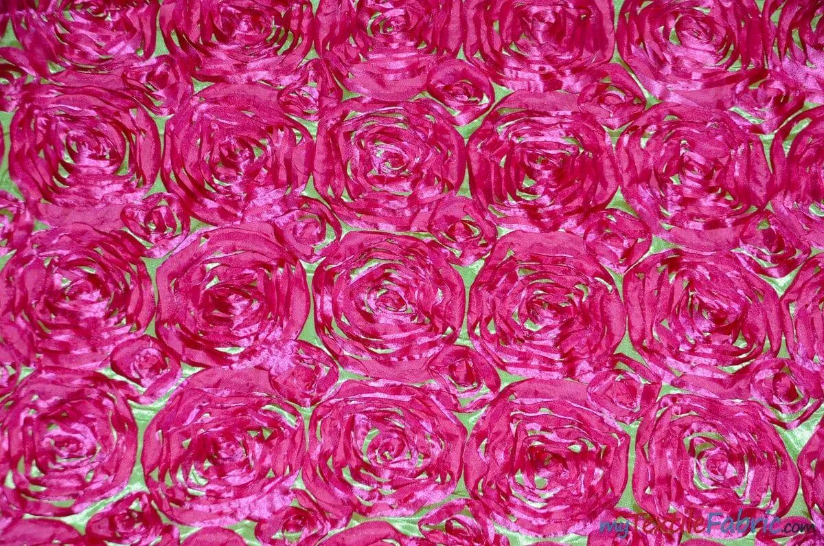 Rosette Satin Fabric | Wedding Satin Fabric | 54" Wide | 3d Satin Floral Embroidery | Multiple Colors | Wholesale Bolt |