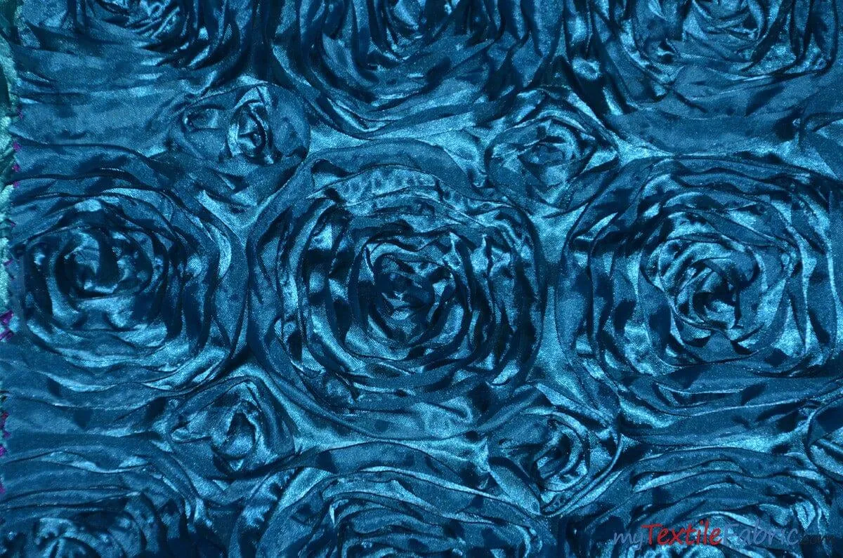 Rosette Satin Fabric | Wedding Satin Fabric | 54" Wide | 3d Satin Floral Embroidery | Multiple Colors | Wholesale Bolt |