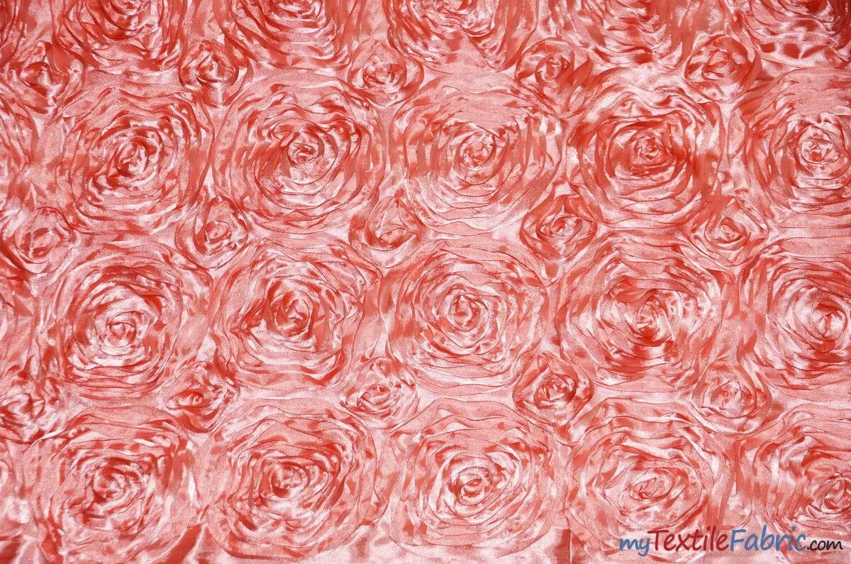 Rosette Satin Fabric | Wedding Satin Fabric | 54" Wide | 3d Satin Floral Embroidery | Multiple Colors | Wholesale Bolt |