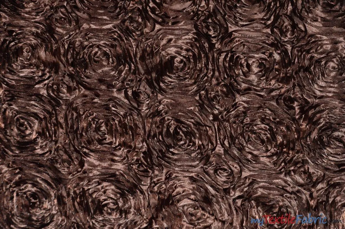Rosette Satin Fabric | Wedding Satin Fabric | 54" Wide | 3d Satin Floral Embroidery | Multiple Colors | Wholesale Bolt |
