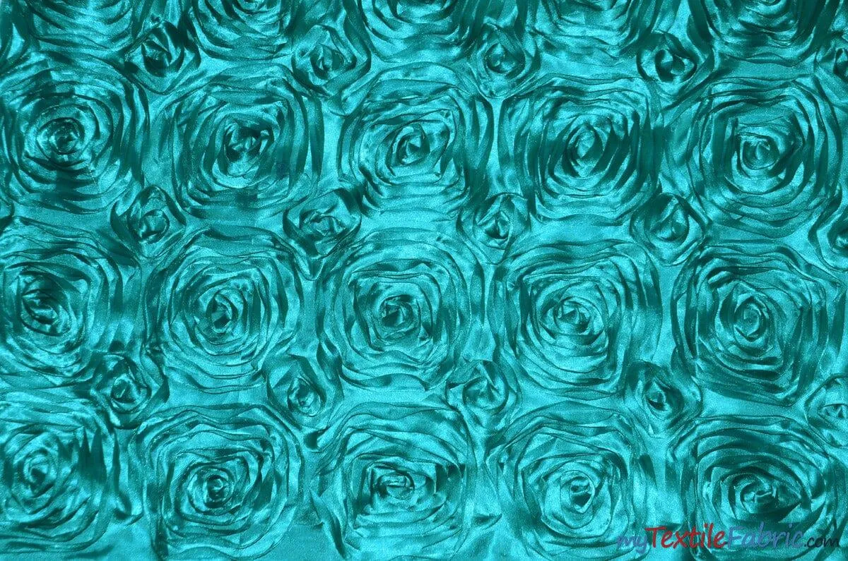 Rosette Satin Fabric | Wedding Satin Fabric | 54" Wide | 3d Satin Floral Embroidery | Multiple Colors | Wholesale Bolt |