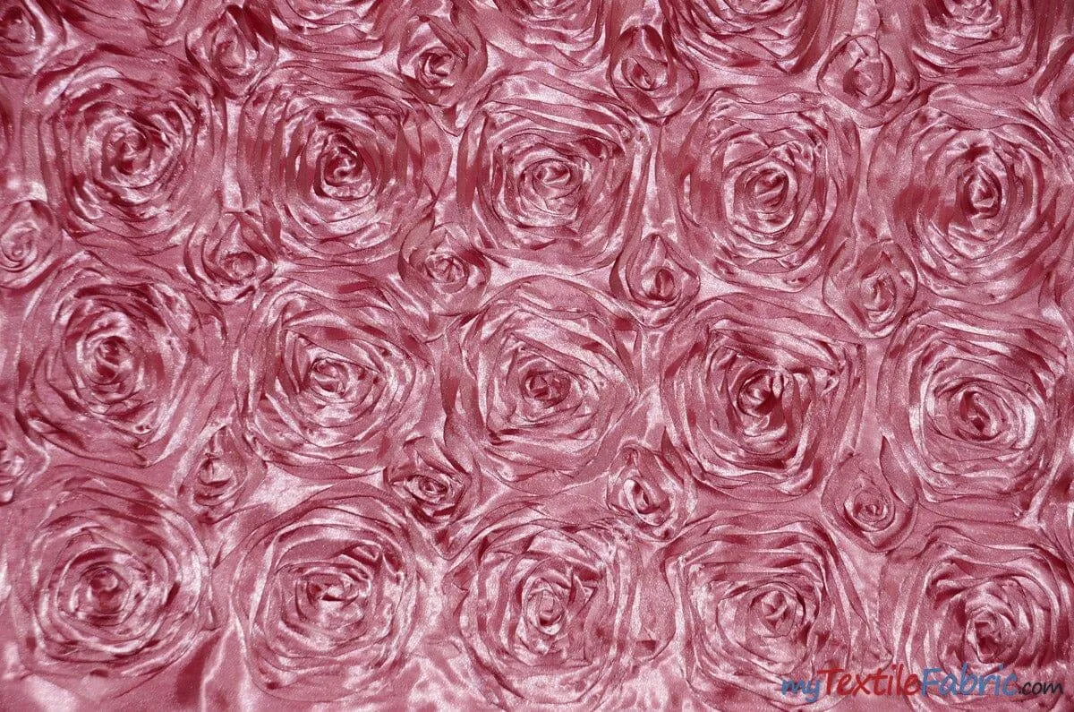 Rosette Satin Fabric | Wedding Satin Fabric | 54" Wide | 3d Satin Floral Embroidery | Multiple Colors | Wholesale Bolt |