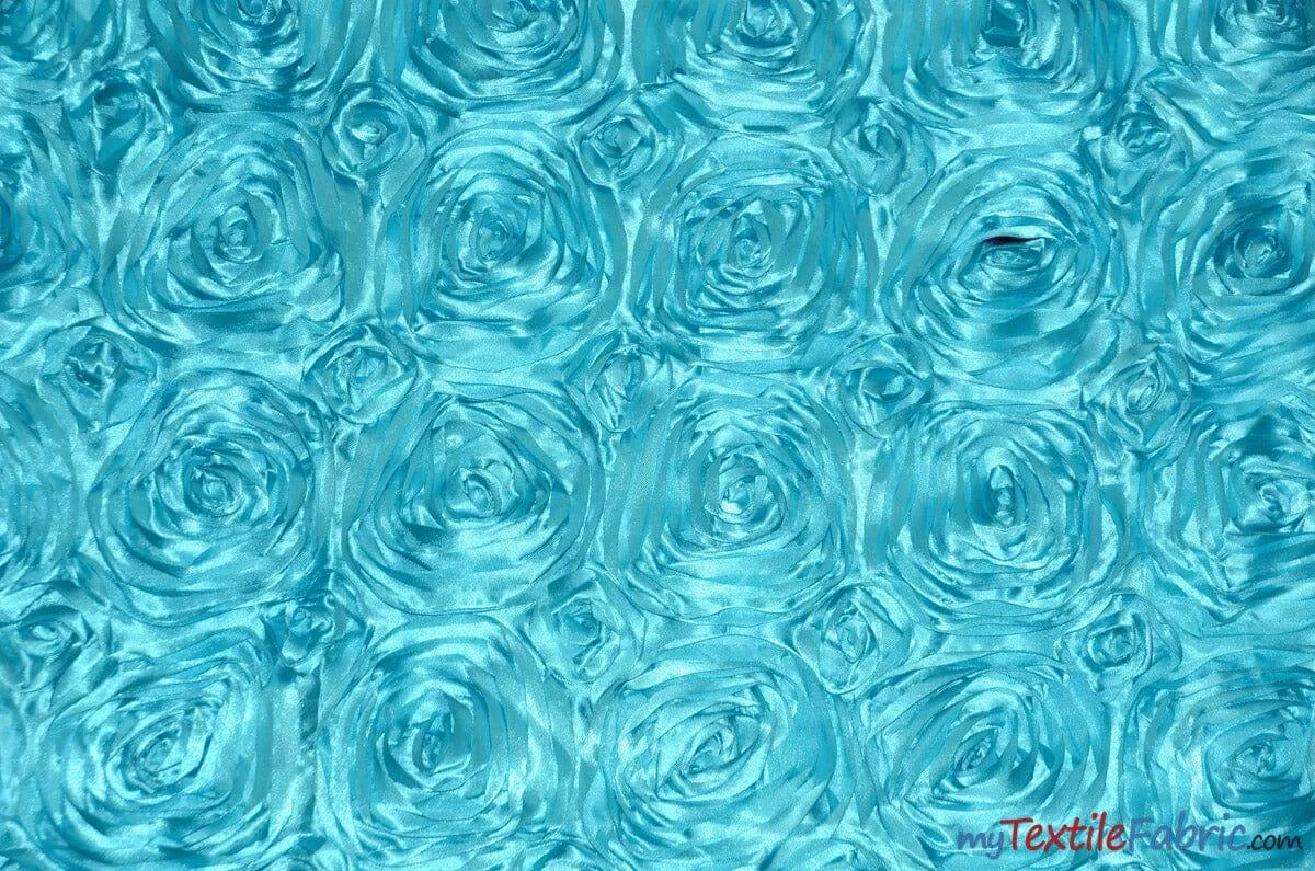 Rosette Satin Fabric | Wedding Satin Fabric | 54" Wide | 3d Satin Floral Embroidery | Multiple Colors | Wholesale Bolt |