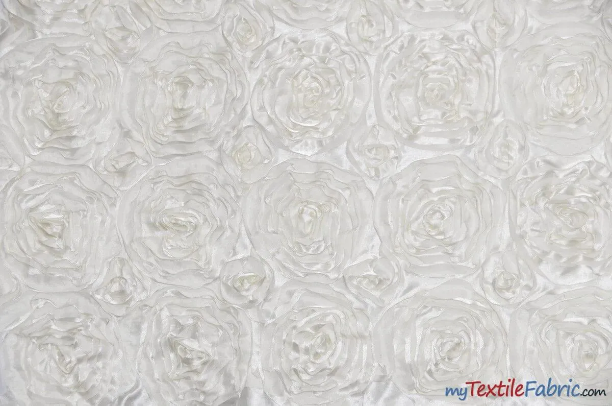Rosette Satin Fabric | Wedding Satin Fabric | 54" Wide | 3d Satin Floral Embroidery | Multiple Colors | Wholesale Bolt |