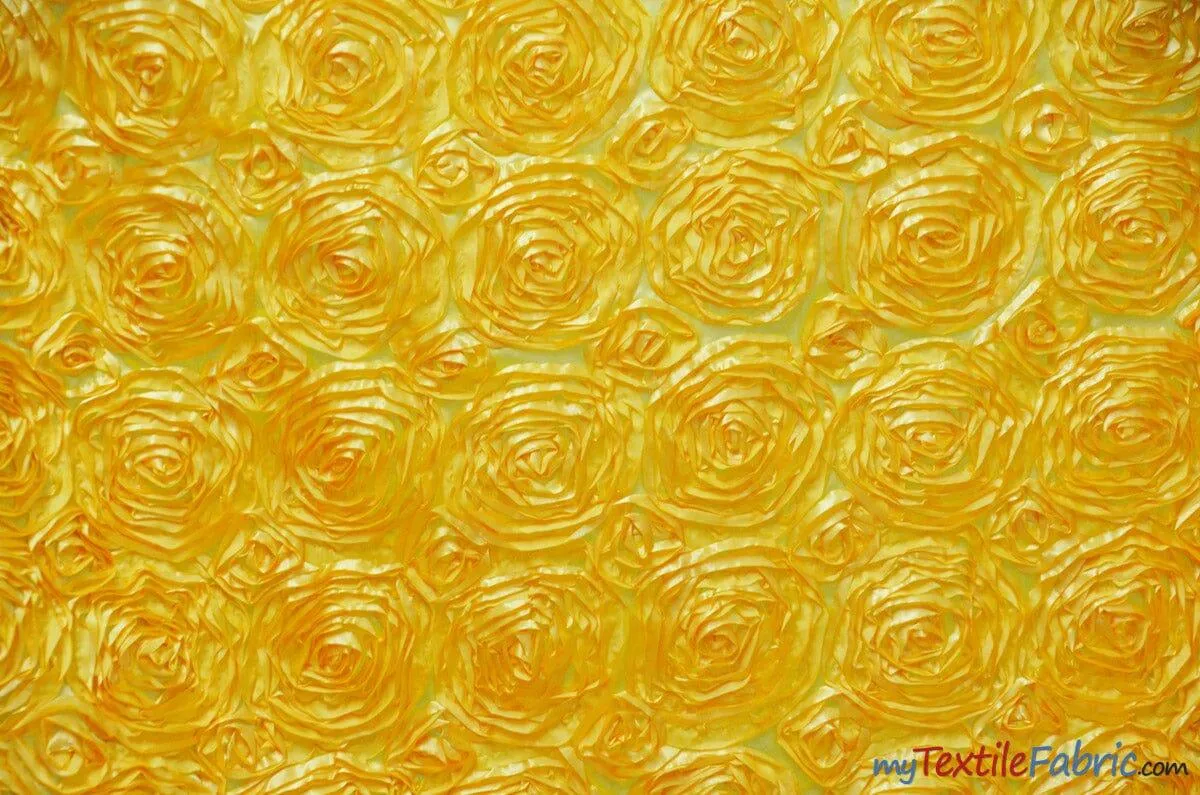 Rosette Satin Fabric | Wedding Satin Fabric | 54" Wide | 3d Satin Floral Embroidery | Multiple Colors | Wholesale Bolt |