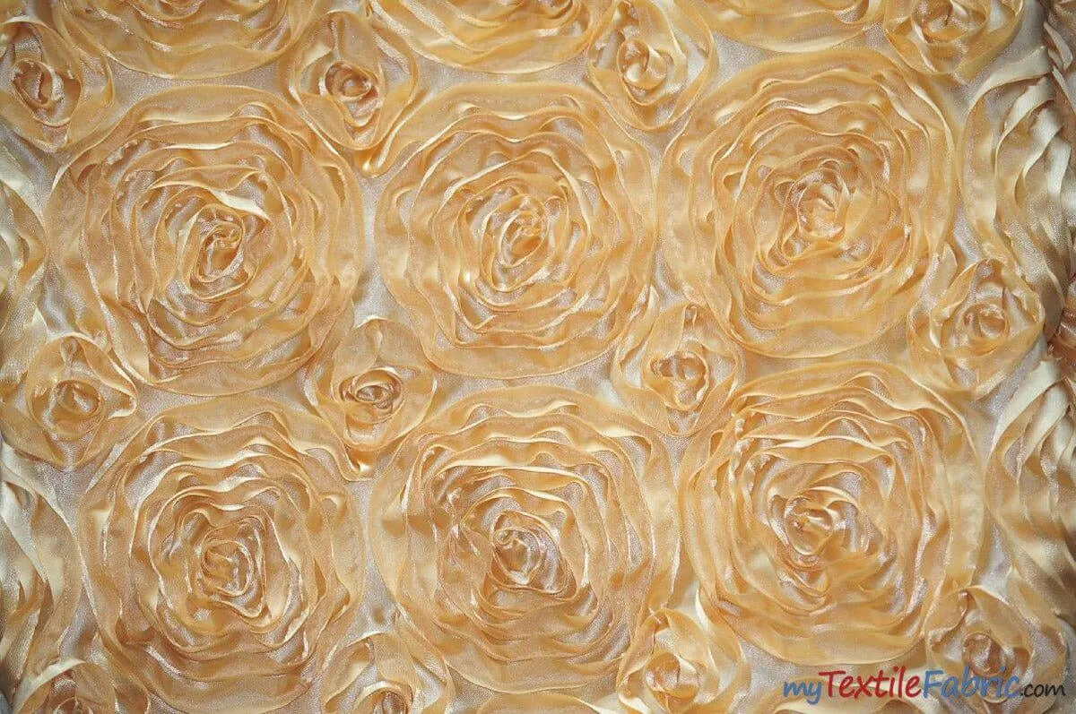 Rosette Satin Fabric | Wedding Satin Fabric | 54" Wide | 3d Satin Floral Embroidery | Multiple Colors | Wholesale Bolt |