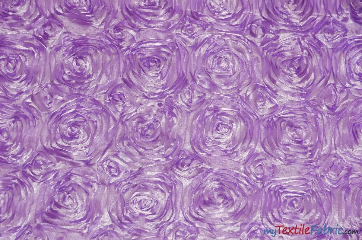 Rosette Satin Fabric | Wedding Satin Fabric | 54" Wide | 3d Satin Floral Embroidery | Multiple Colors | Wholesale Bolt |