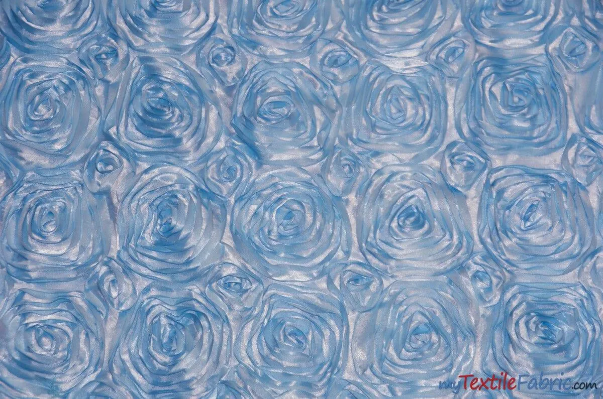 Rosette Satin Fabric | Wedding Satin Fabric | 54" Wide | 3d Satin Floral Embroidery | Multiple Colors | Wholesale Bolt |