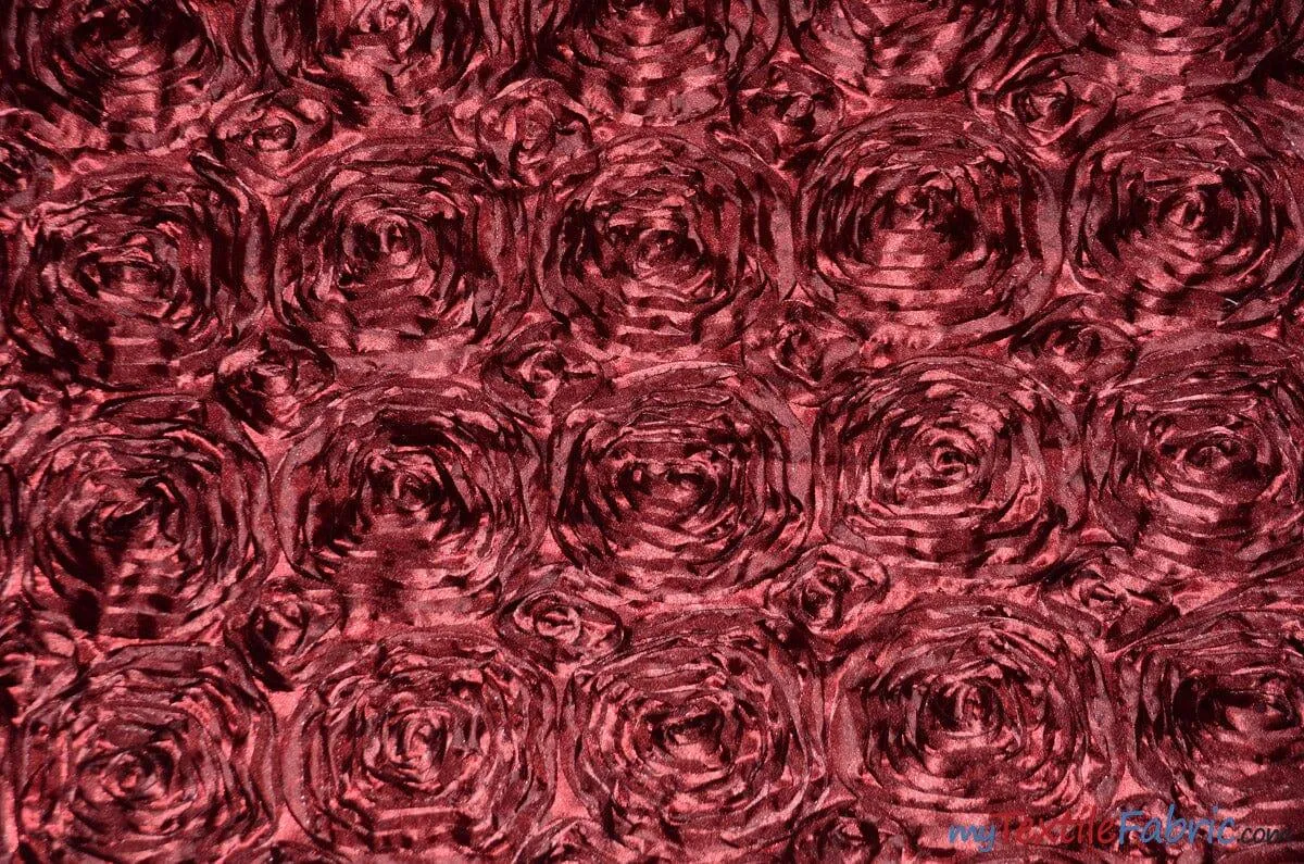 Rosette Satin Fabric | Wedding Satin Fabric | 54" Wide | 3d Satin Floral Embroidery | Multiple Colors | Wholesale Bolt |