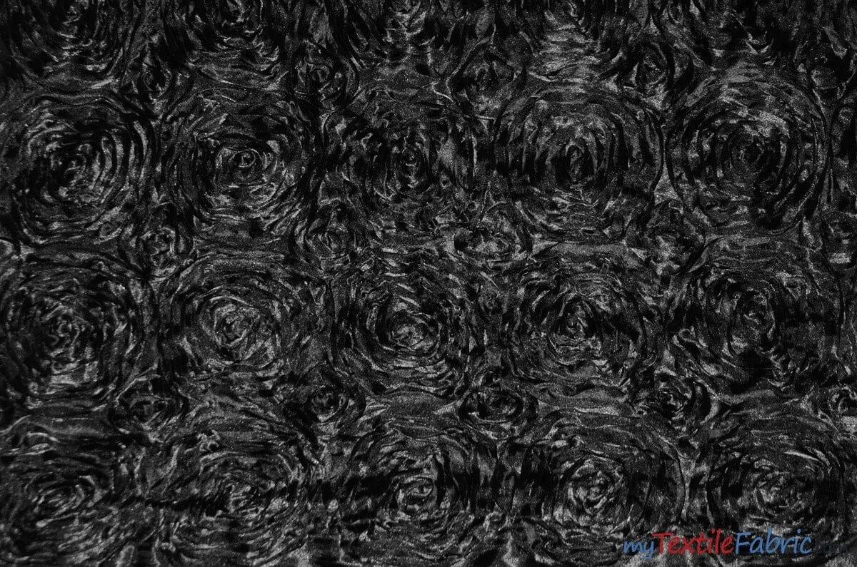 Rosette Satin Fabric | Wedding Satin Fabric | 54" Wide | 3d Satin Floral Embroidery | Multiple Colors | Wholesale Bolt |