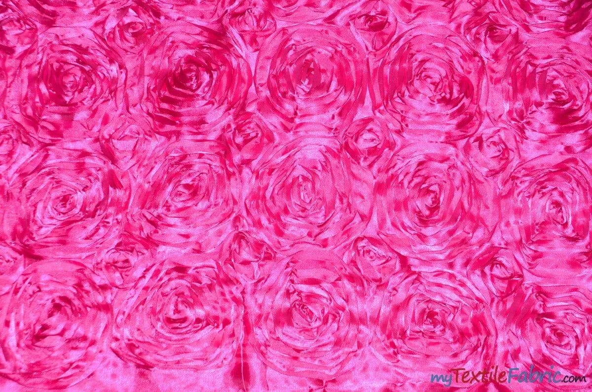 Rosette Satin Fabric | Wedding Satin Fabric | 54" Wide | 3d Satin Floral Embroidery | Multiple Colors | Wholesale Bolt |