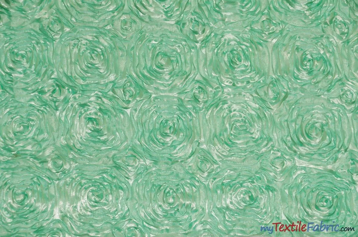 Rosette Satin Fabric | Wedding Satin Fabric | 54" Wide | 3d Satin Floral Embroidery | Multiple Colors | Wholesale Bolt |