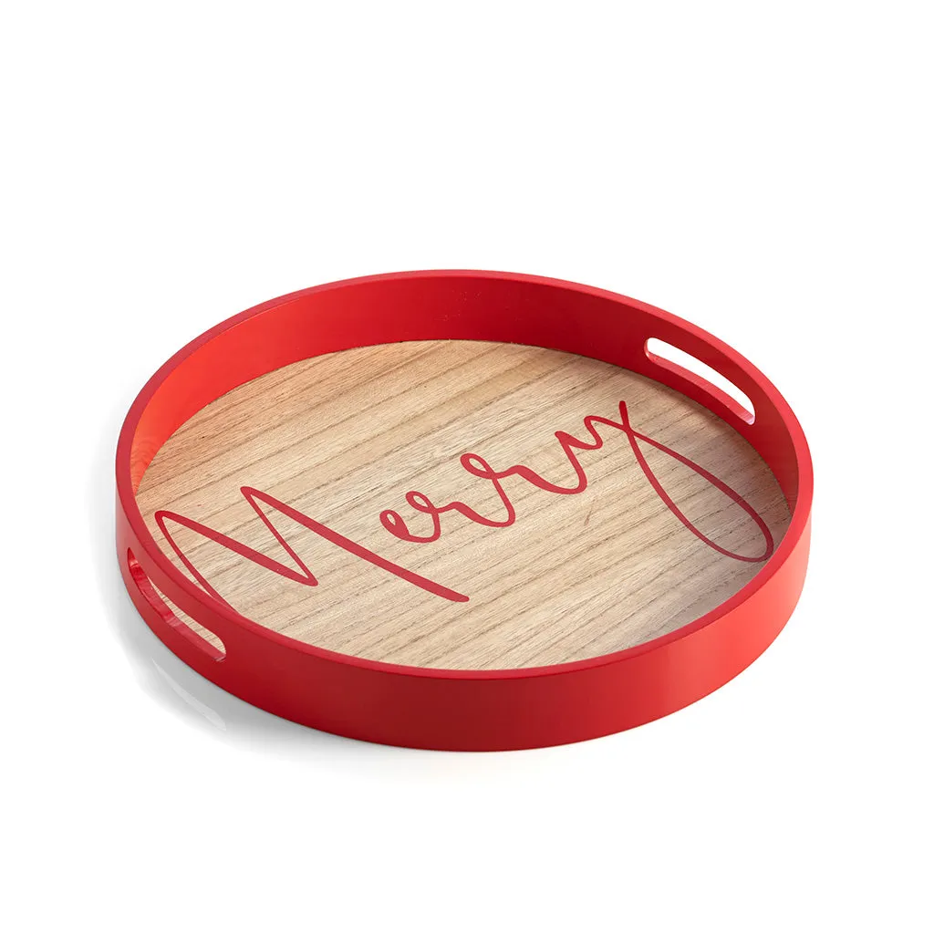 Shiraleah Celebration "Merry" Holiday Tray, Red