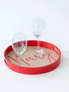 Shiraleah Celebration "Merry" Holiday Tray, Red