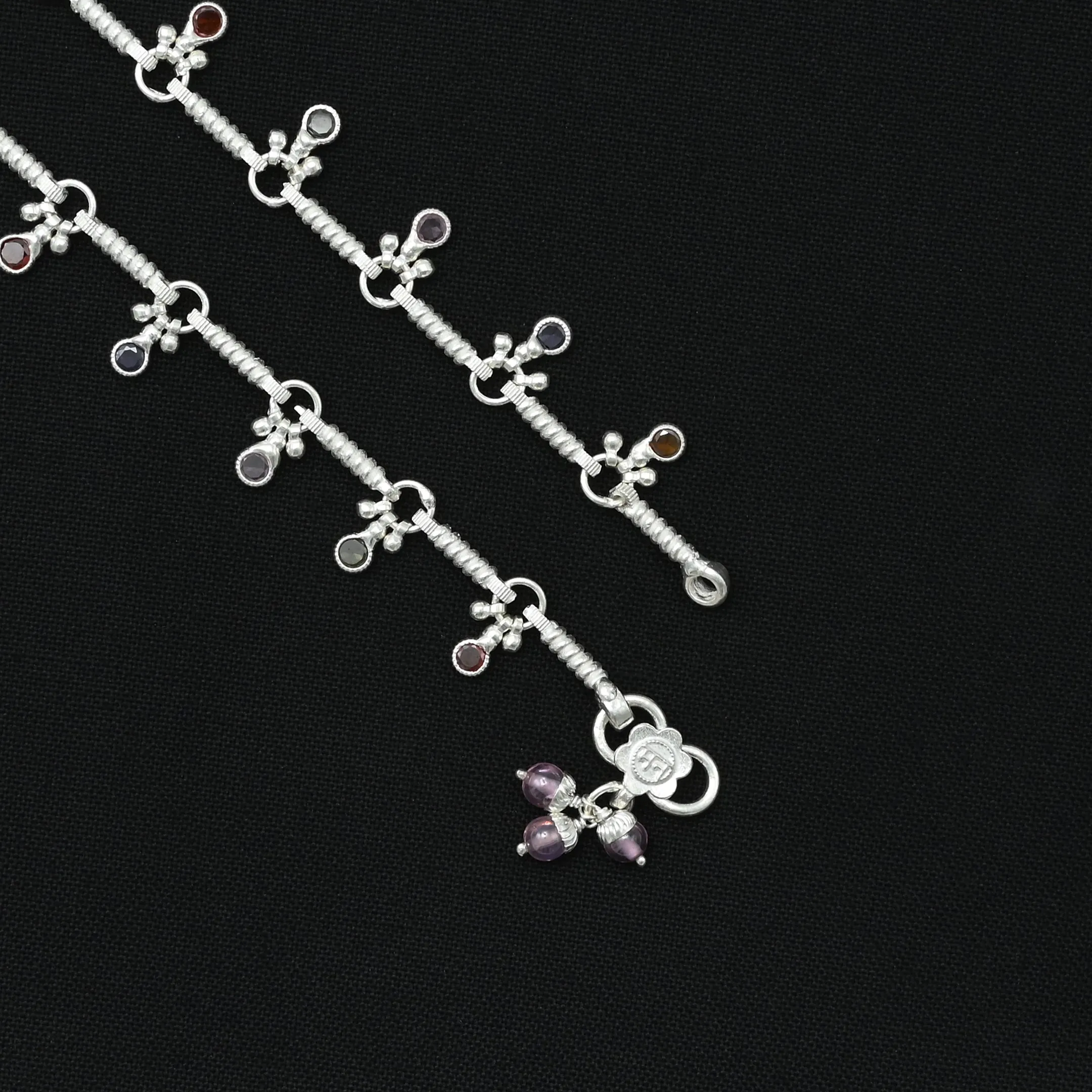 Silver Authentic Colorful Beads Design Anklet
