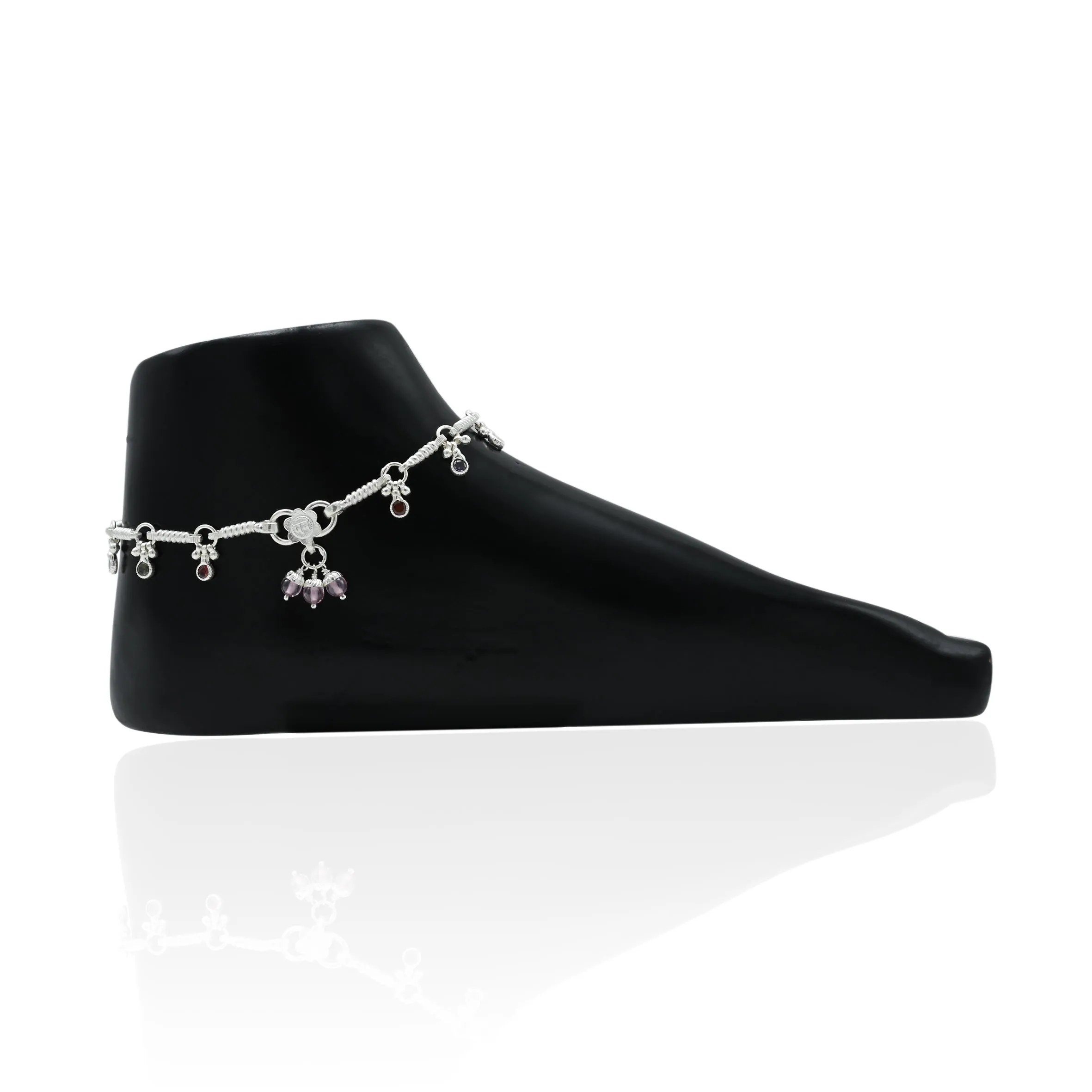 Silver Authentic Colorful Beads Design Anklet