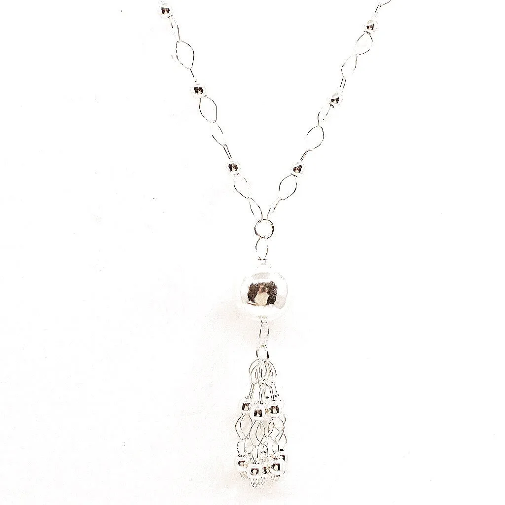 Silver Ball and Tassel .925 Silver Necklacet from Taxco, Mexico - Long