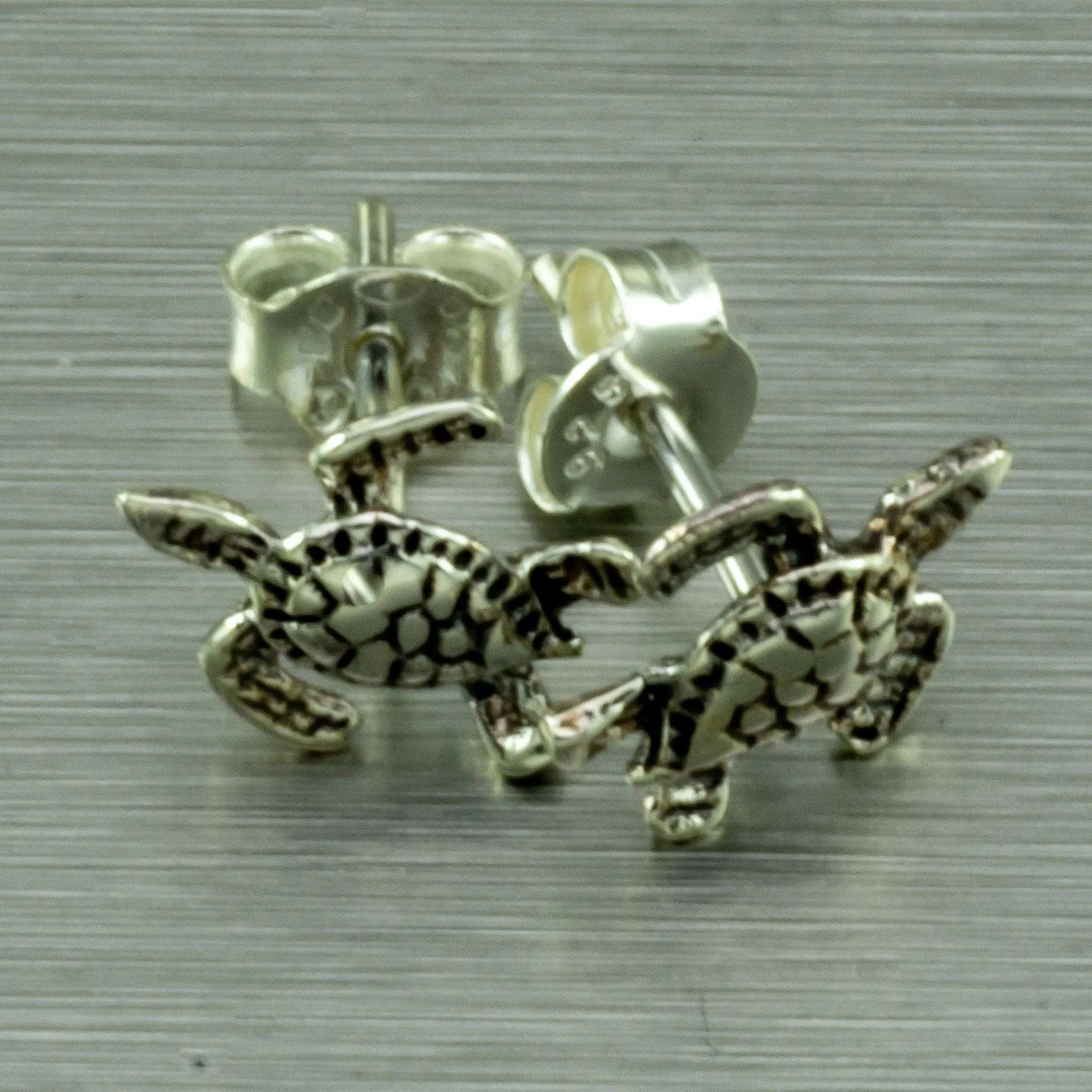 Turtle design silver stud earrings
