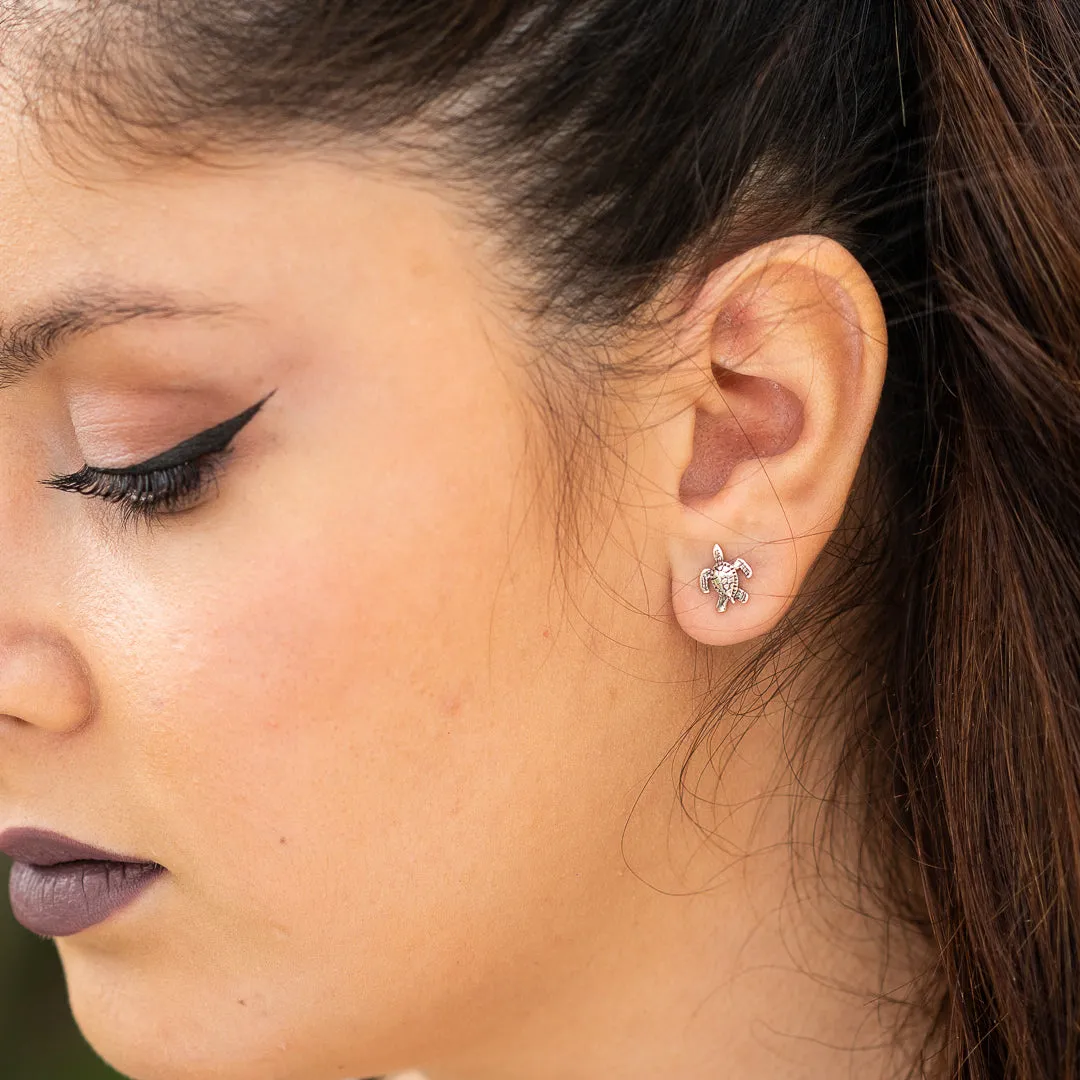 Turtle design silver stud earrings