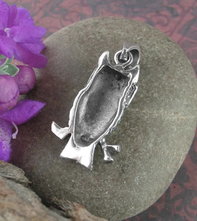 Watchful Horned Owl On Branch Oxidized Pendant