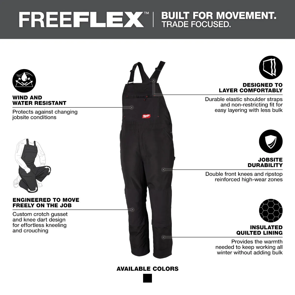 Work Bib Overalls - Milwaukee FREEFLEX Insulated Bib Overalls, 262B